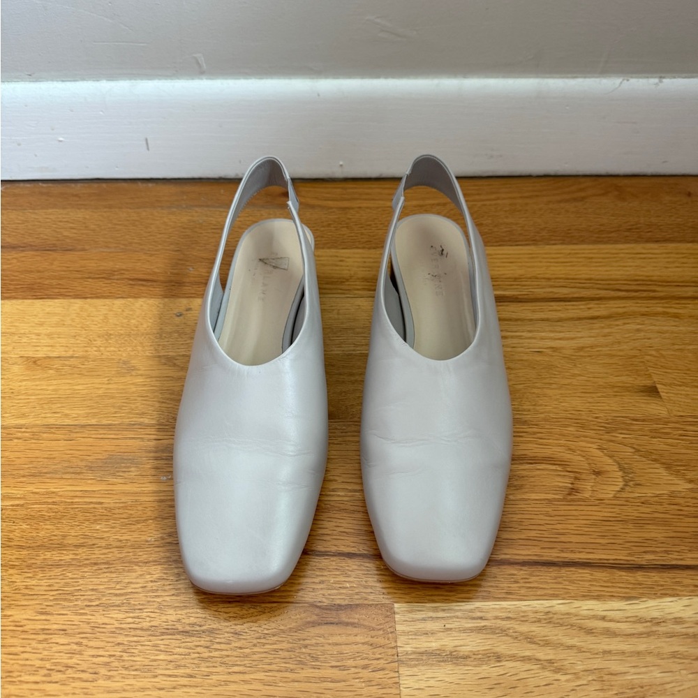 Everlane square-toe, sling-back in light gray